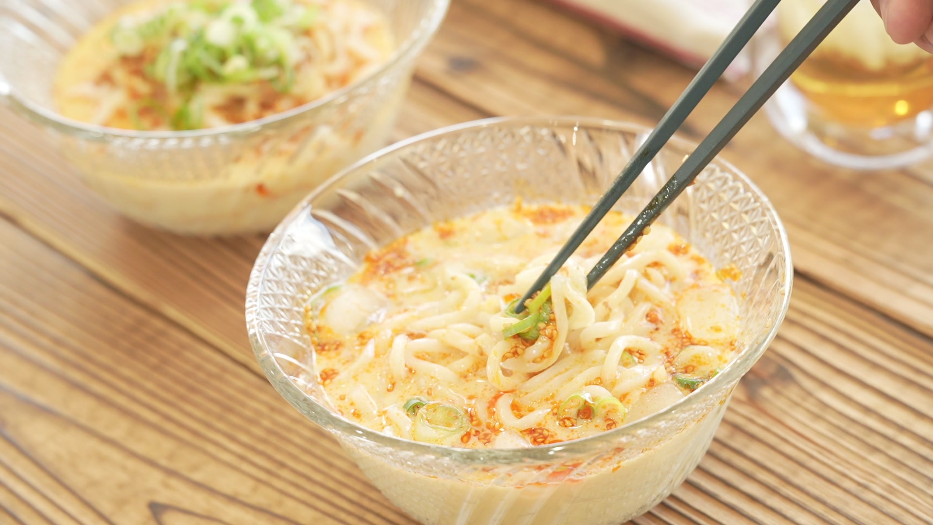 麻婆の素で作る冷やし担々うどん(完成)